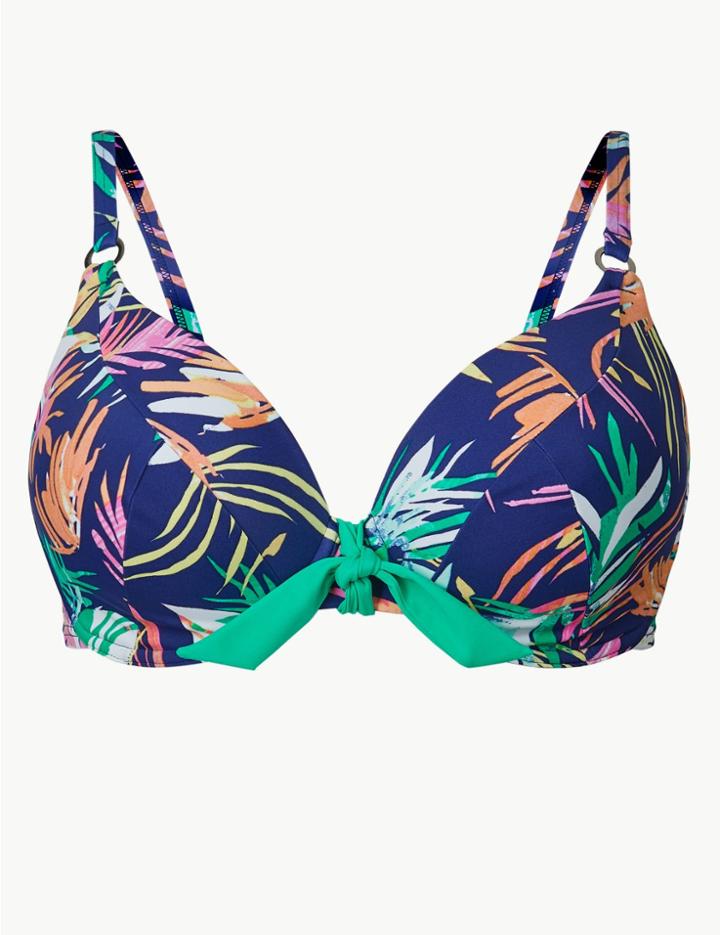 Marks & Spencer Printed Wired Plunge Bikini Top A-g Navy Mix