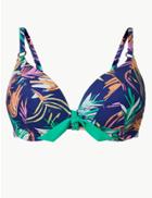 Marks & Spencer Printed Wired Plunge Bikini Top A-g Navy Mix