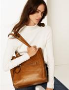 Marks & Spencer Leather 3 Compartment Tote Bag Tan