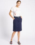 Marks & Spencer Cotton Rich Straight Midi Skirt With Belt Navy