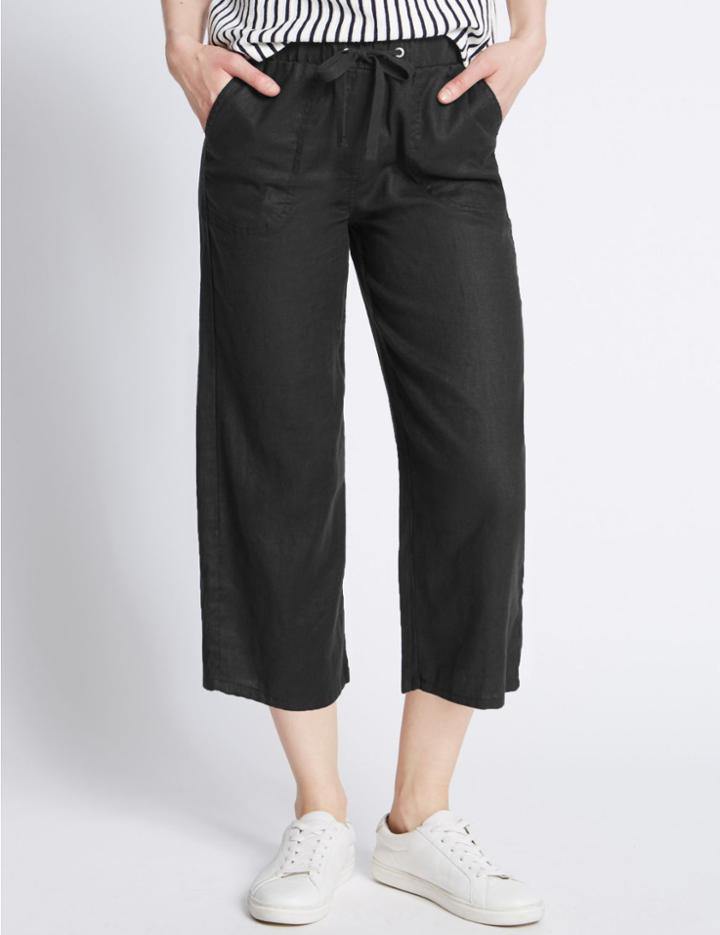 Marks & Spencer Pure Linen Cropped Trousers Black