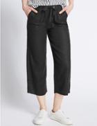 Marks & Spencer Pure Linen Cropped Trousers Black