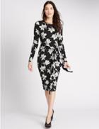 Marks & Spencer Tie Front Long Sleeve Bodycon Dress Black Mix