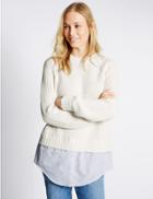 Marks & Spencer Pure Cotton Striped Jumper White Mix