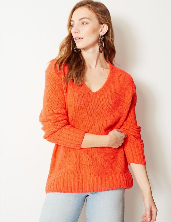 Marks & Spencer Textured V-neck Jumper Mango