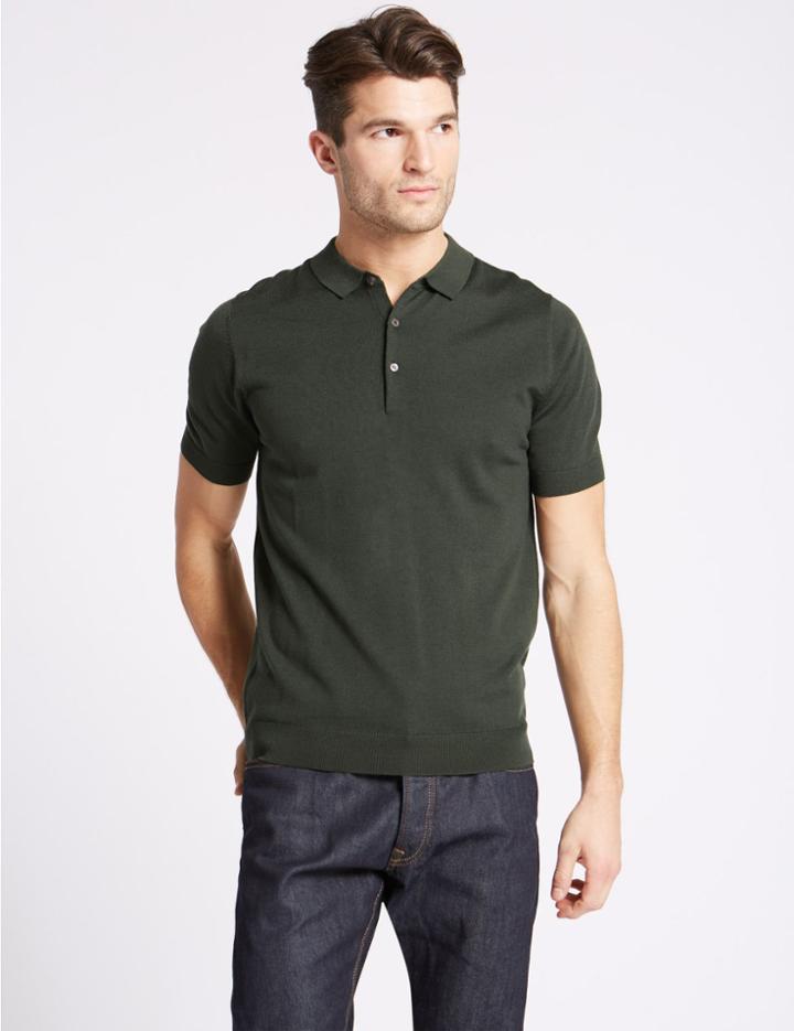 Marks & Spencer Pure Merino Wool Polo Khaki