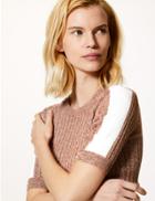 Marks & Spencer Textured Round Neck Short Sleeve Jumper Light Tan Mix