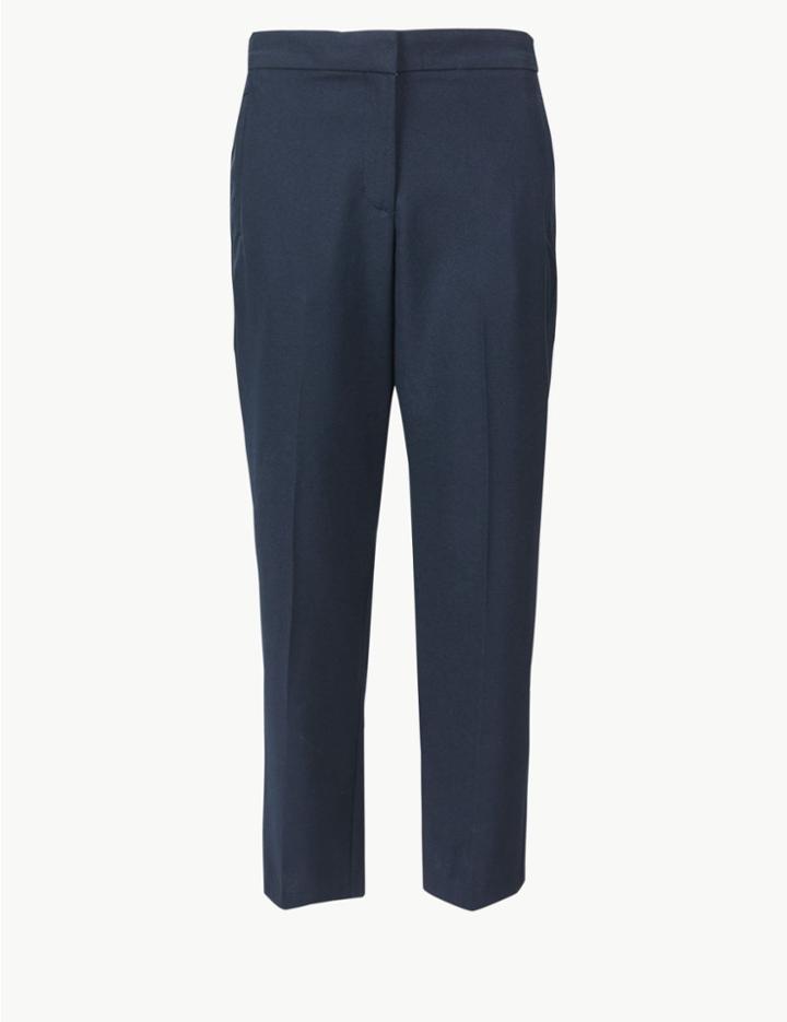 Marks & Spencer Straight Leg Ankle Grazer Trousers Dark Navy