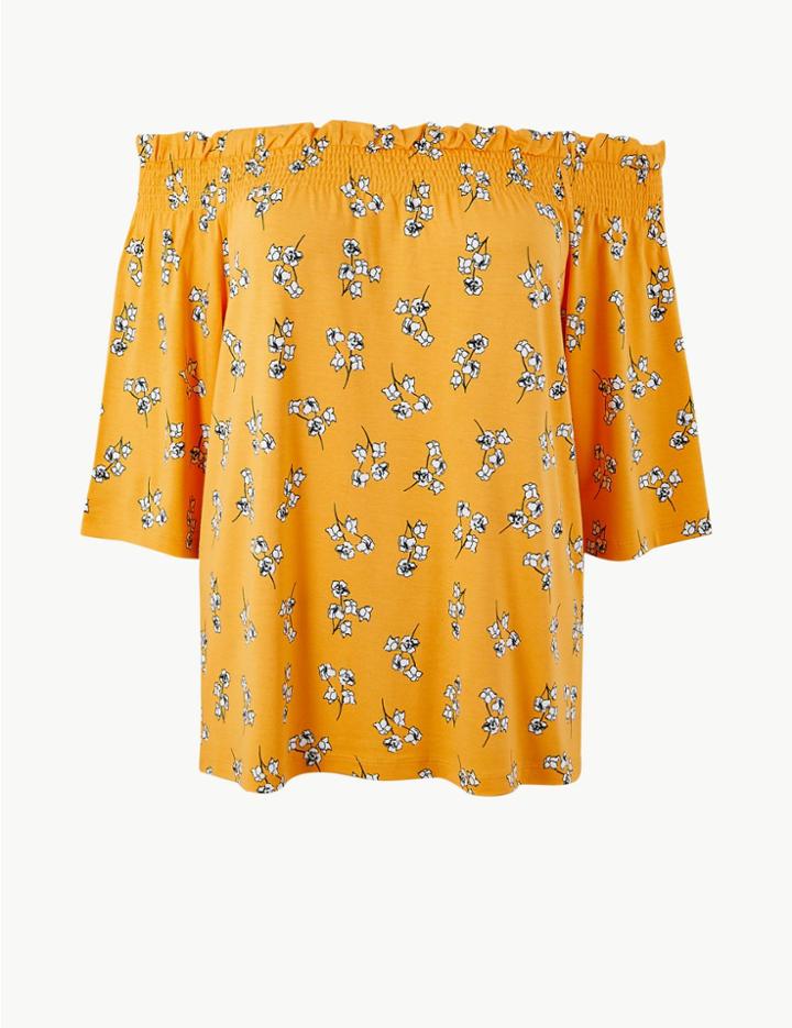 Marks & Spencer Floral Print Bardot Top Yellow Mix