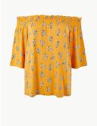Marks & Spencer Floral Print Bardot Top Yellow Mix