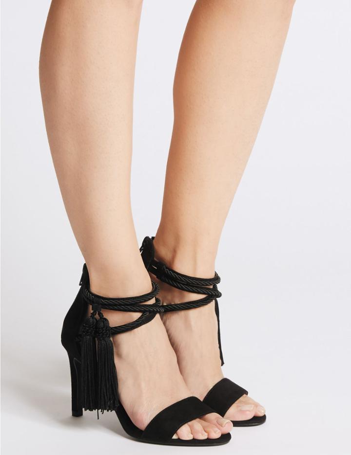 Marks & Spencer Stiletto Heel Back Zip Tassel Sandals Black