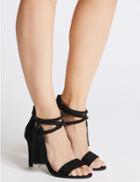 Marks & Spencer Stiletto Heel Back Zip Tassel Sandals Black