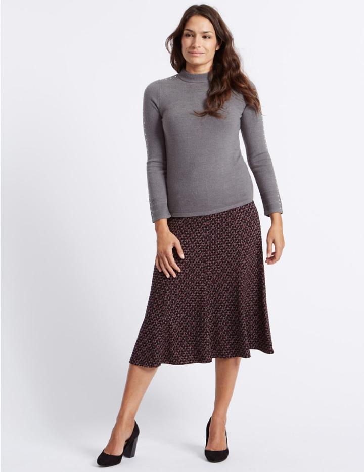 Marks & Spencer Geometric Print Flock A-line Midi Skirt Black Mix