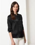 Marks & Spencer Pure Silk Button Detailed Shirt Black
