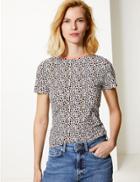 Marks & Spencer Animal Print Round Neck Short Sleeve T-shirt White Mix