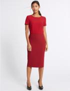 Marks & Spencer Colour Block Short Sleeve Bodycon Midi Dress Red Mix