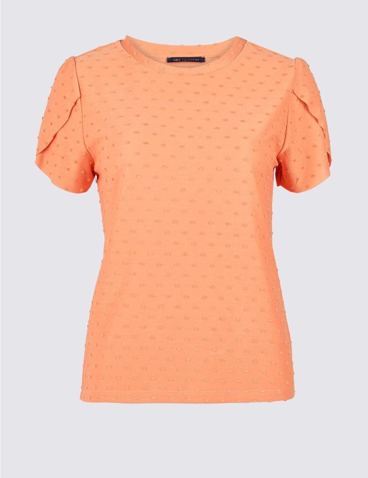 Marks & Spencer Spotted Round Neck Short Sleeve T-shirt Mango