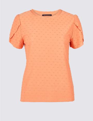 Marks & Spencer Spotted Round Neck Short Sleeve T-shirt Mango