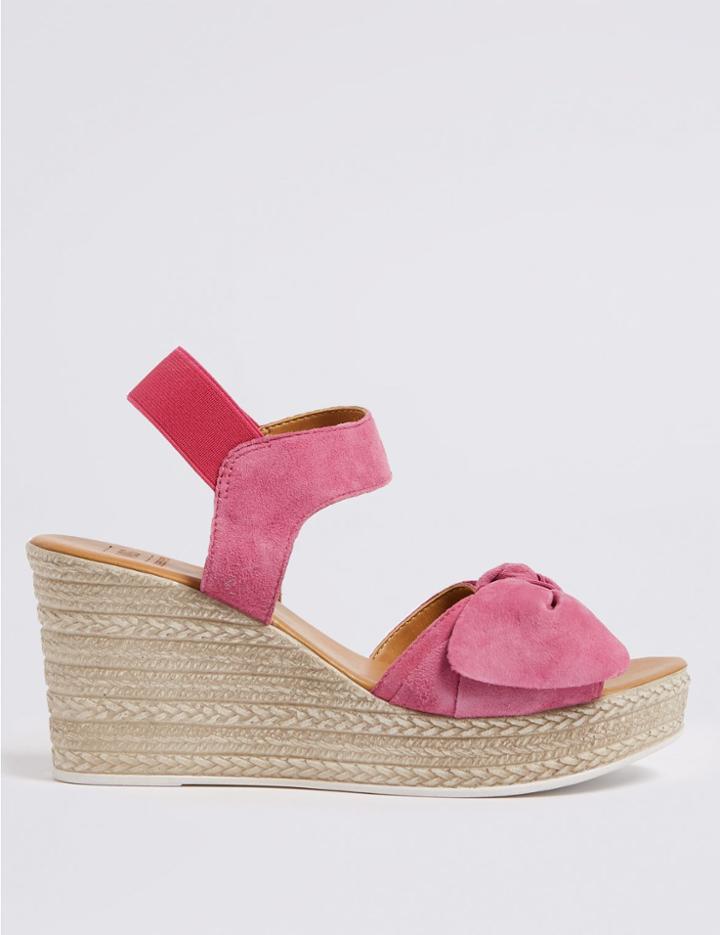 Marks & Spencer Suede Wedge Heel Bow Espadrilles Pink