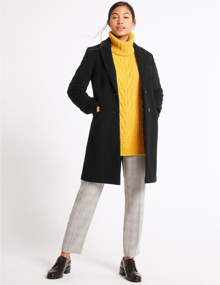 Marks & Spencer 2 Pocket Wool Rich Coat Black