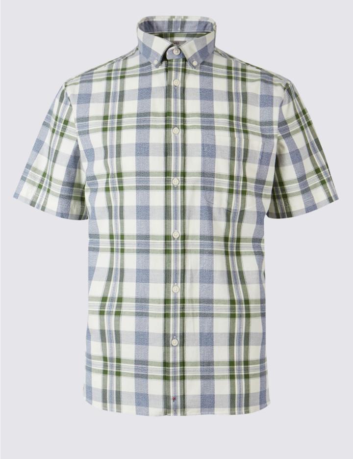 Marks & Spencer Pure Cotton Oxford Shirt With Pocket Dark Khaki