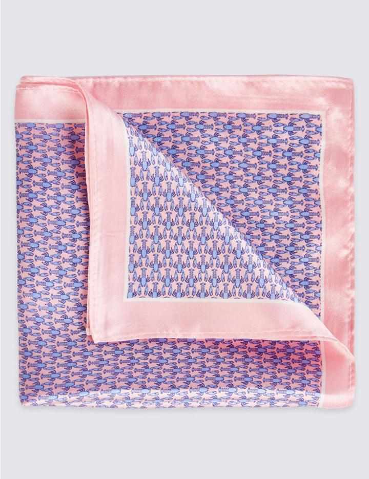 Marks & Spencer Pure Silk Printed Pocket Square Pink Mix