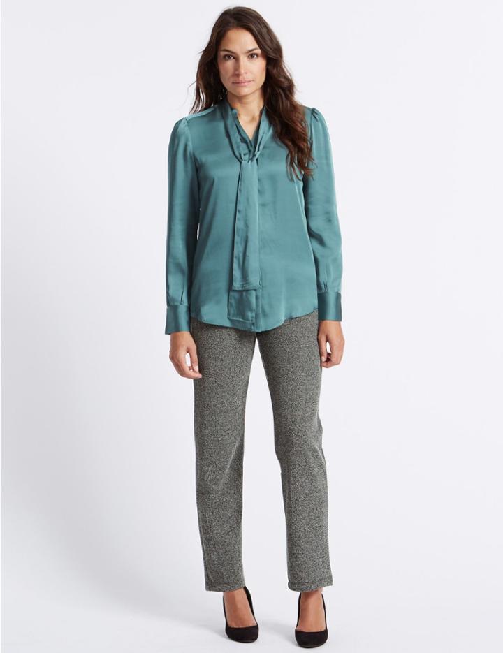 Marks & Spencer Textured Straight Leg Trousers Navy Mix