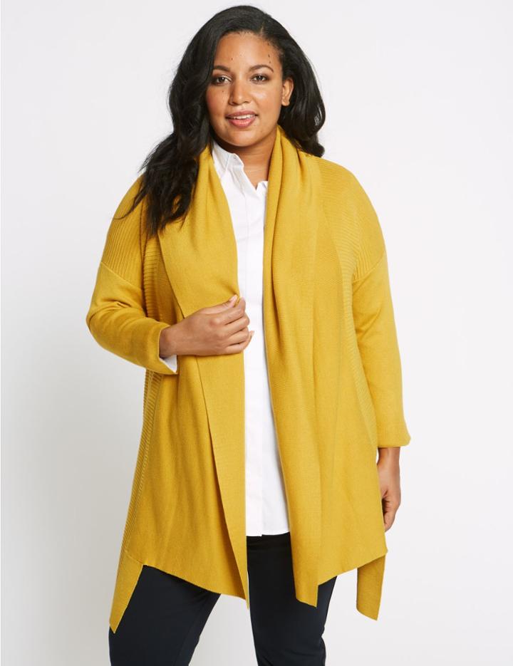 Marks & Spencer Curve Dipped Hem Shawl Collar Cardigan Ochre