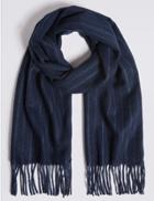 Marks & Spencer Tonal Pinstripe Wool Woven Scarf Navy
