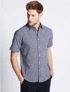 Marks & Spencer Cotton Rich Checked Shirt With Pocket Navy Mix