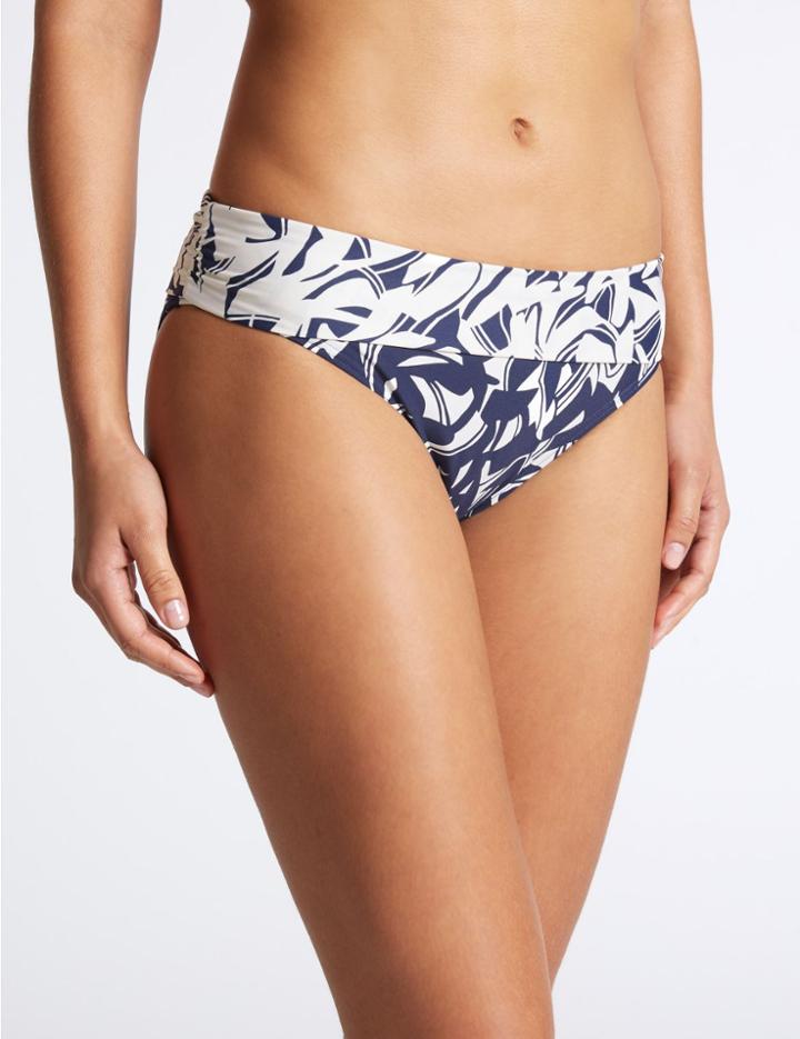 Marks & Spencer Printed Roll Top Bikini Bottoms Navy Mix