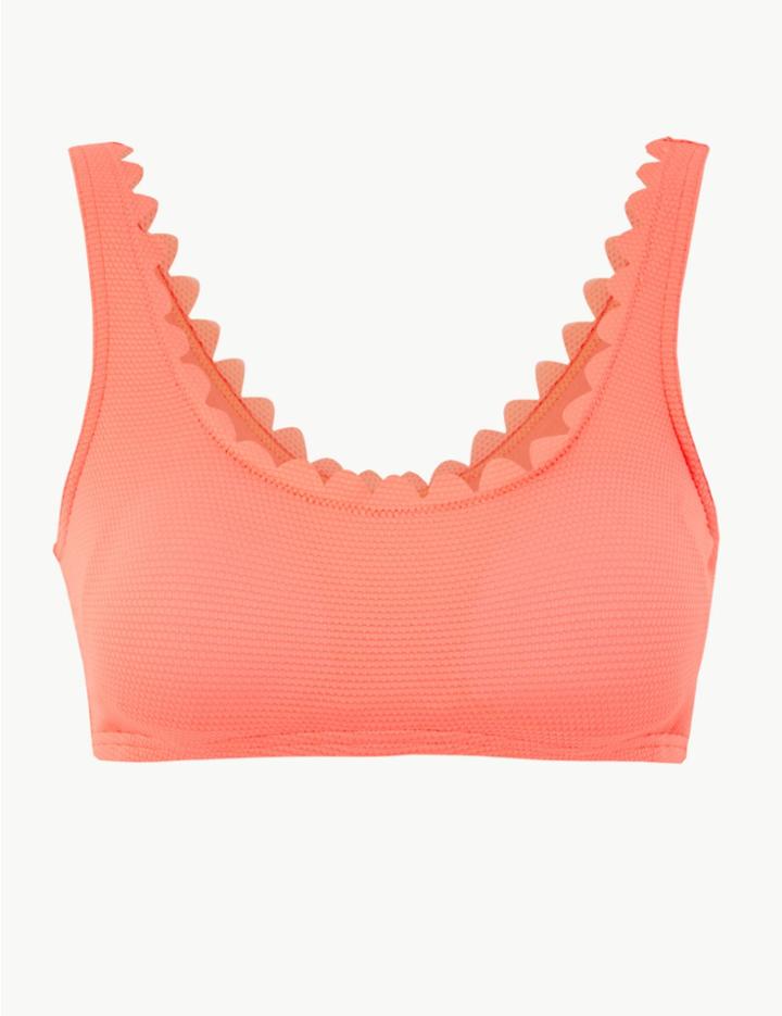 Marks & Spencer Textured Scallop Trim Scoop Neck Bikini Top Coral