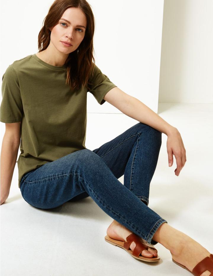 Marks & Spencer Pure Cotton Straight Fit T-shirt Hunter Green
