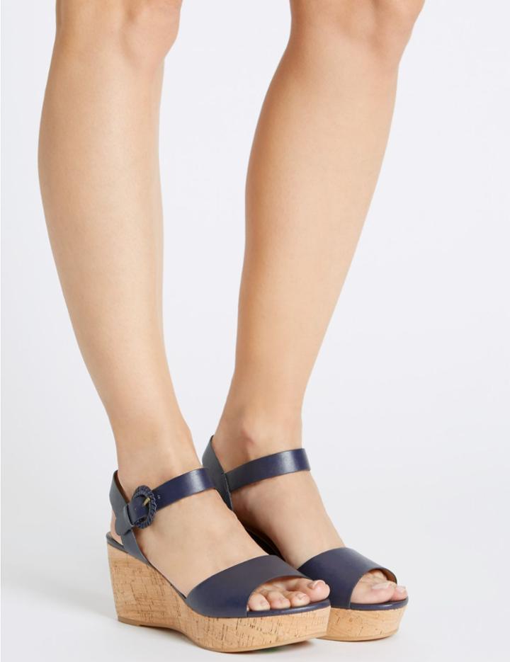 Marks & Spencer Wedge Heel Buckle Sandals With Insolia&reg; Navy
