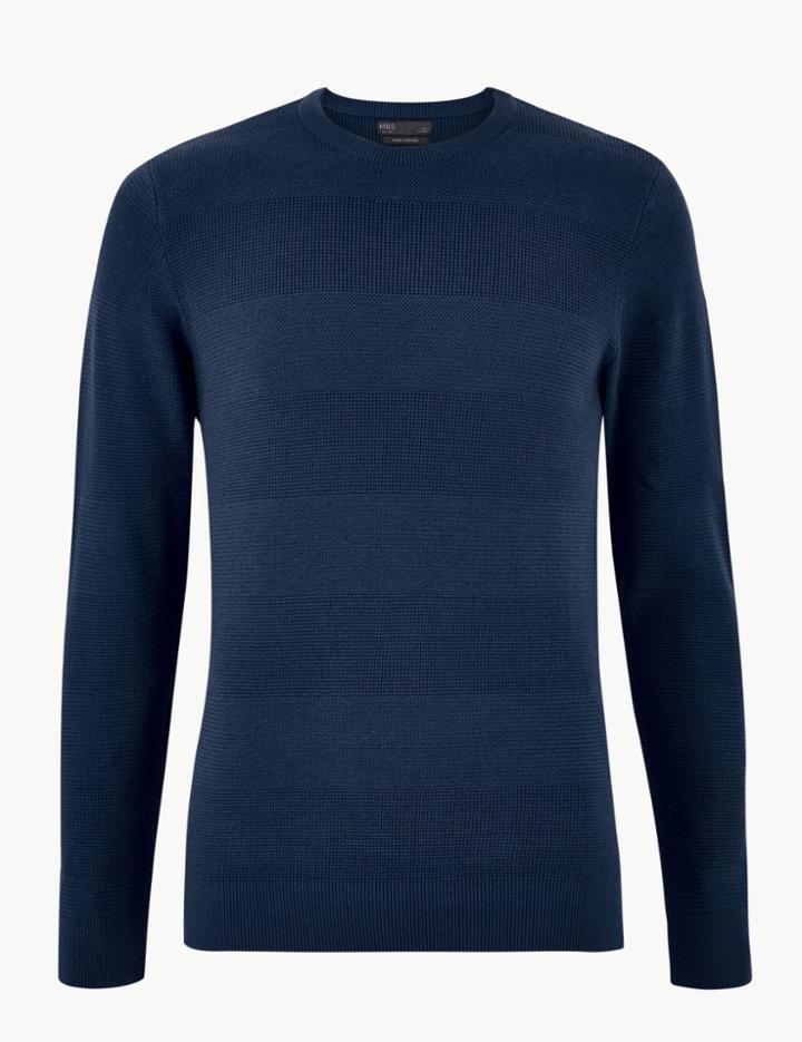 Marks & Spencer Pure Cotton Striped Jumper Marine