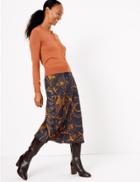 Marks & Spencer Abstract Print Slip Midi Skirt Navy Mix