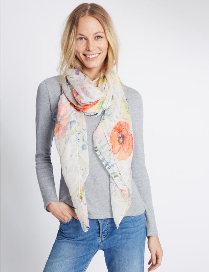 Marks & Spencer Floral Script Scarf Cream Mix