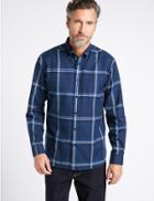 Marks & Spencer Luxury Brushed Cotton Checked Shirt Navy