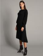 Marks & Spencer Wool Blend Ribbed Asymmetrical Midi Skirt Black