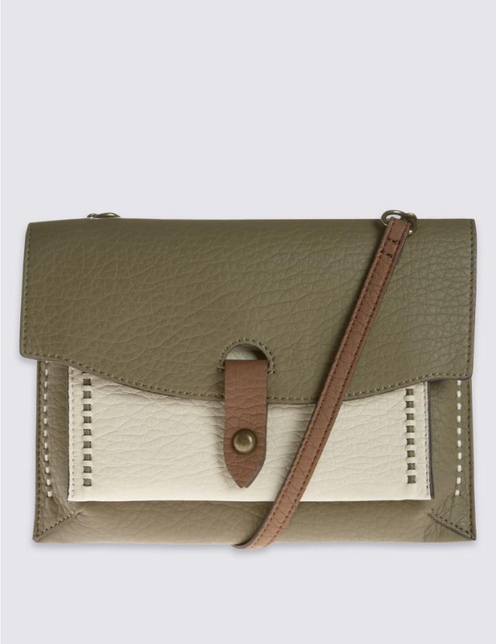 Marks & Spencer Faux Leather Across Body Bag Khaki Mix