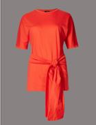 Marks & Spencer Pure Cotton Tie Waist Longline Jersey Top Red