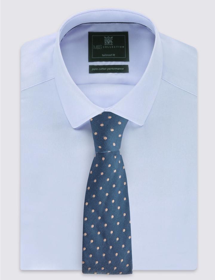Marks & Spencer Classic Spotted Tie With Wool Navy Mix