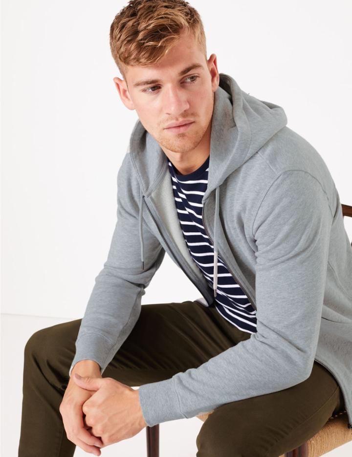 Marks & Spencer Cotton Zip Through Hoodie