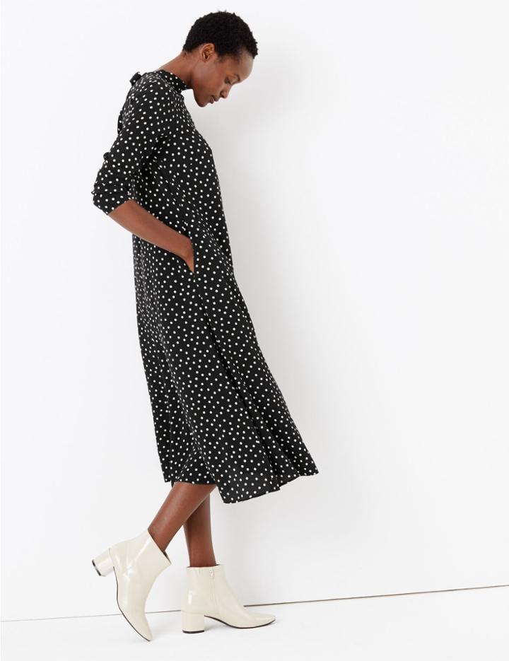 Marks & Spencer Polka Dot Relaxed Midi Dress Black Mix