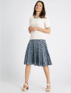 Marks & Spencer Cotton Blend Burnout A-line Midi Skirt Navy Stripe