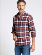 Marks & Spencer Pure Cotton Checked Shirt With Pocket Rust Mix