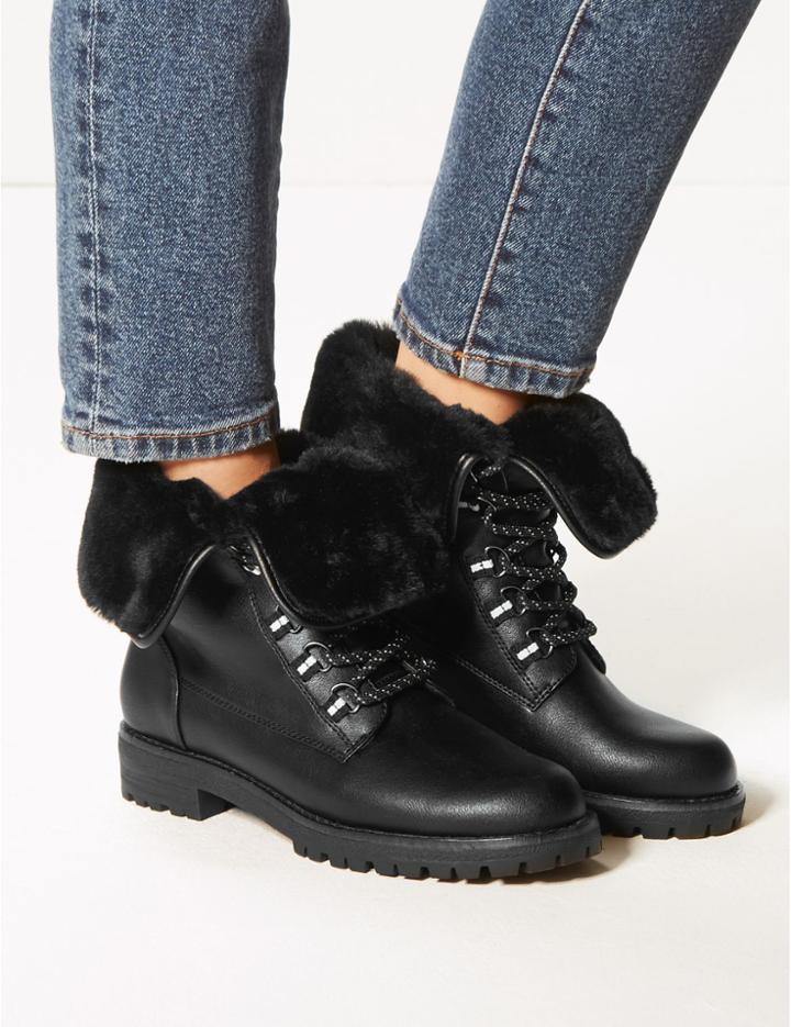 Marks & Spencer Lace-up Ankle Hiker Boots Black