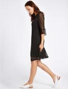 Marks & Spencer Spotted Flare Sleeve Tunic Midi Dress Black Mix