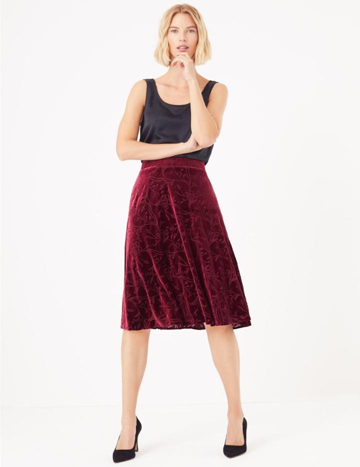 Marks & Spencer Jersey Floral Skirt Burgundy Mix