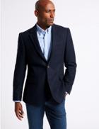 Marks & Spencer Wool Blend Herringbone Tailored Fit Jacket Navy